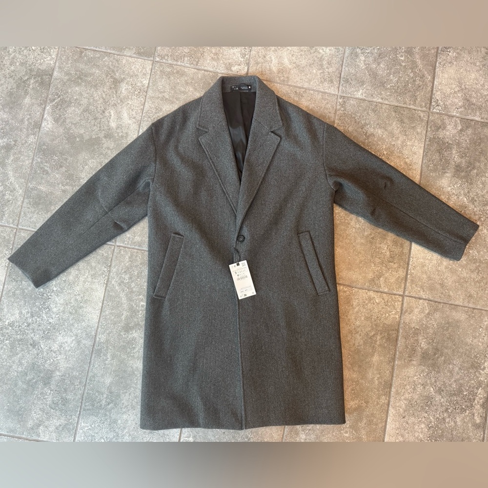 Zara Gray Trench oversized Coat men’s Small NWT